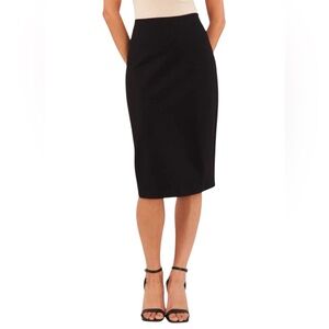 NWT‎ 1. State Women’s Fitted Midi Black Ponte Knit Pencil Skirt Stretch Classic